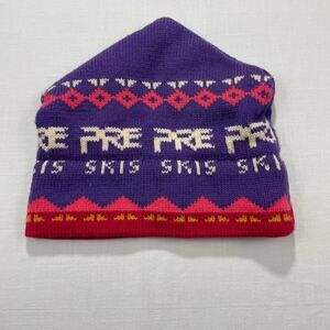 Vintage 90s Pre Skis Knit Wool Hat Purple Pink OSFA